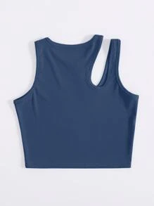 INAWLY Leisure Solid Cutout Shoulder Rib-Knit Tank Top For Summer - Dusty Blue - View 2
