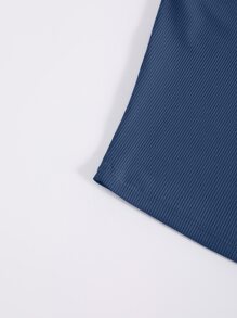INAWLY Leisure Solid Cutout Shoulder Rib-Knit Tank Top For Summer - Dusty Blue - View 4