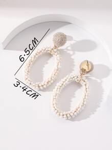 釘珠橢圓裝飾耳墜 - 白色 - 查看 3