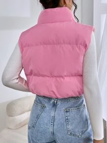 SHEIN EZwear 拉鏈開襟羽絨背心大衣 - 粉色 - 查看 2