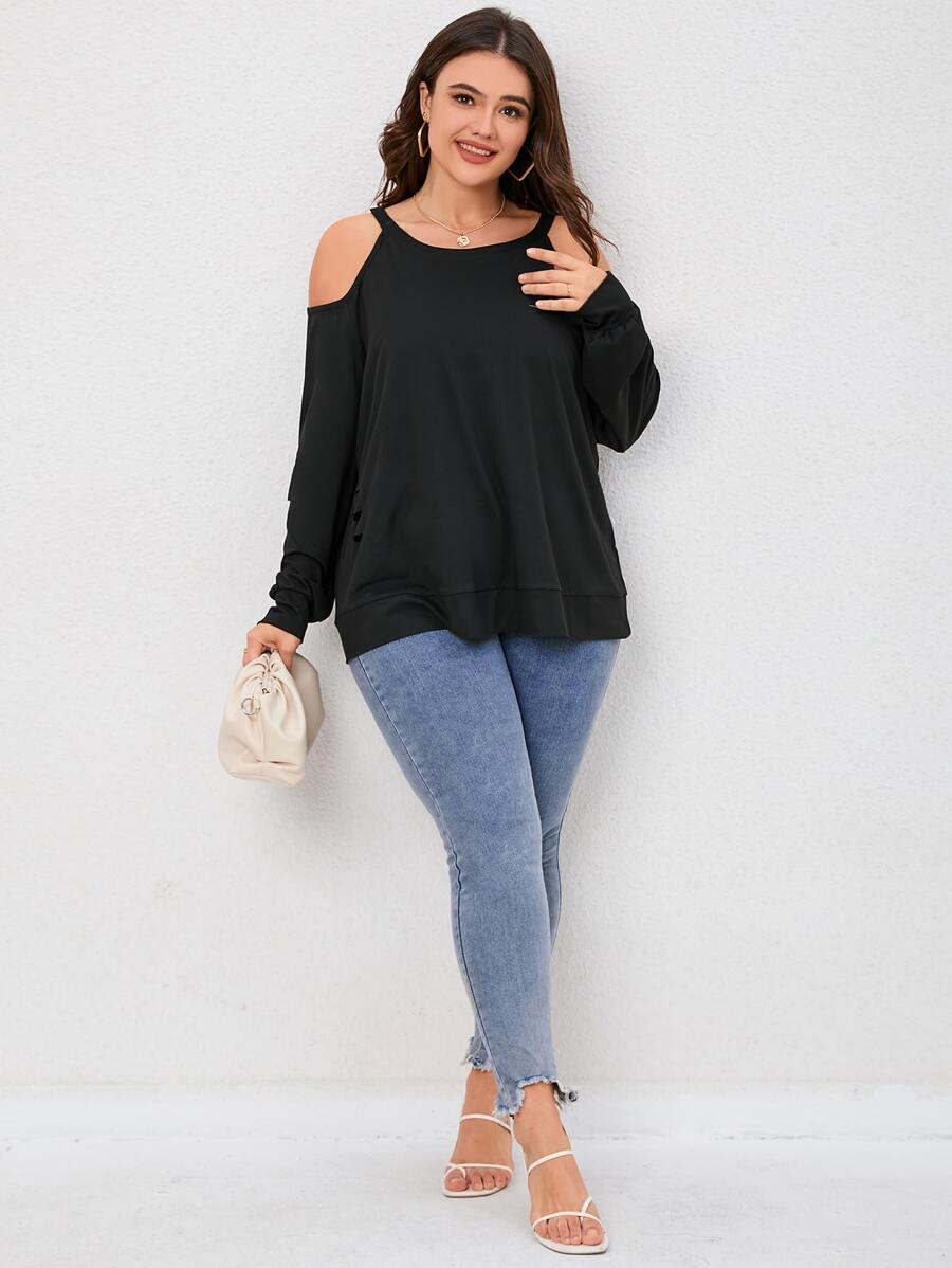 Plus Cold Shoulder Solid Tee