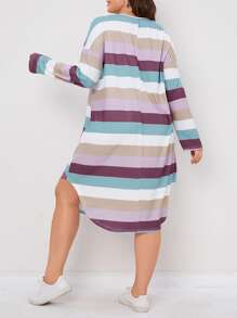 SHEIN LUNE Plus Block Striped Drop Shoulder Tee Dress