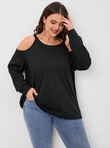 Plus Cold Shoulder Solid Tee