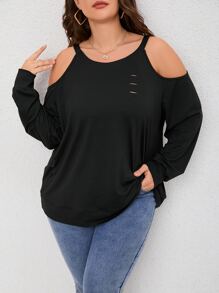 Plus Cold Shoulder Solid Tee