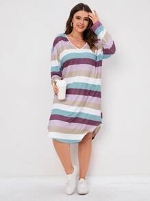 SHEIN LUNE Plus Block Striped Drop Shoulder Tee Dress