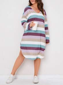 SHEIN LUNE Plus Block Striped Drop Shoulder Tee Dress