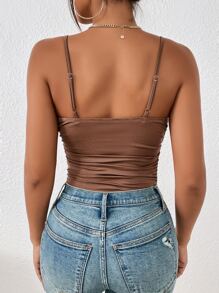 SHEIN BAE Top de tirantes pecho con fruncido con cordón delantero - Marrón - Ver 2