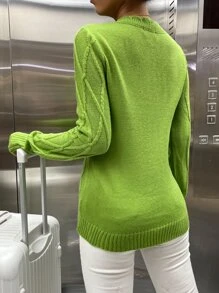 SHEIN Essnce Argyle Knit Scallop Trim Jumper - Olive Green - View 2