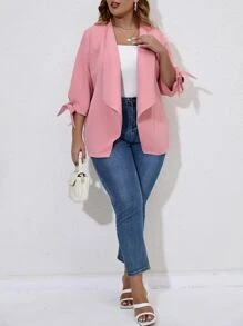 SHEIN Clasi Blazer de puño con nudo con parte delantera abierta