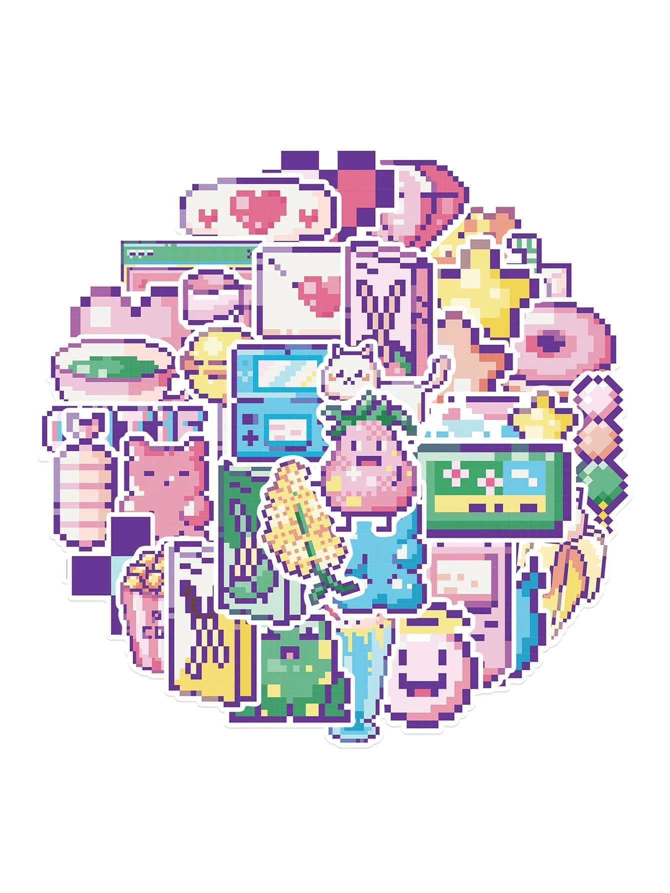 45入組像素流行風格卡通貼紙,時尚筆記本電腦手冊手機殼套裝飾用品貼紙 - 彩色 - 查看 1