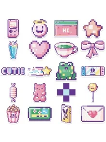 45入組像素流行風格卡通貼紙,時尚筆記本電腦手冊手機殼套裝飾用品貼紙 - 彩色 - 查看 4