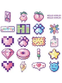 45入組像素流行風格卡通貼紙,時尚筆記本電腦手冊手機殼套裝飾用品貼紙 - 彩色 - 查看 5
