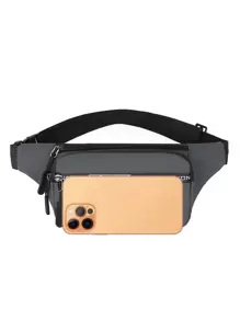 1pc Solid Color Nylon Fabric Zippered Closure Water-Resistant Stylish Casual Backpack, Multiple Pockets, Waist Bag Suitable For Everyday, Commuting, Cycling, Business - Grey - View 5