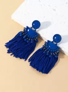 1对新款时尚个性简约金属流苏耳环（女士款） - 寶藍色 - 查看 2