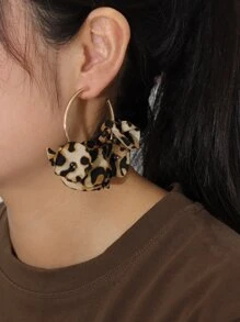 Leopard Print Petal Decor Earrings - Multicolor - View 2