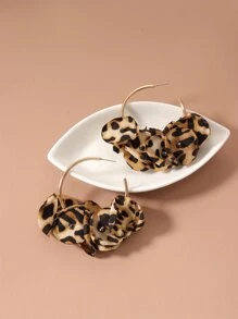 Leopard Print Petal Decor Earrings - Multicolor - View 4