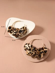 Leopard Print Petal Decor Earrings - Multicolor - View 5