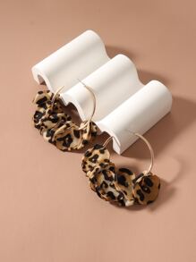 Leopard Print Petal Decor Earrings - Multicolor - View 3