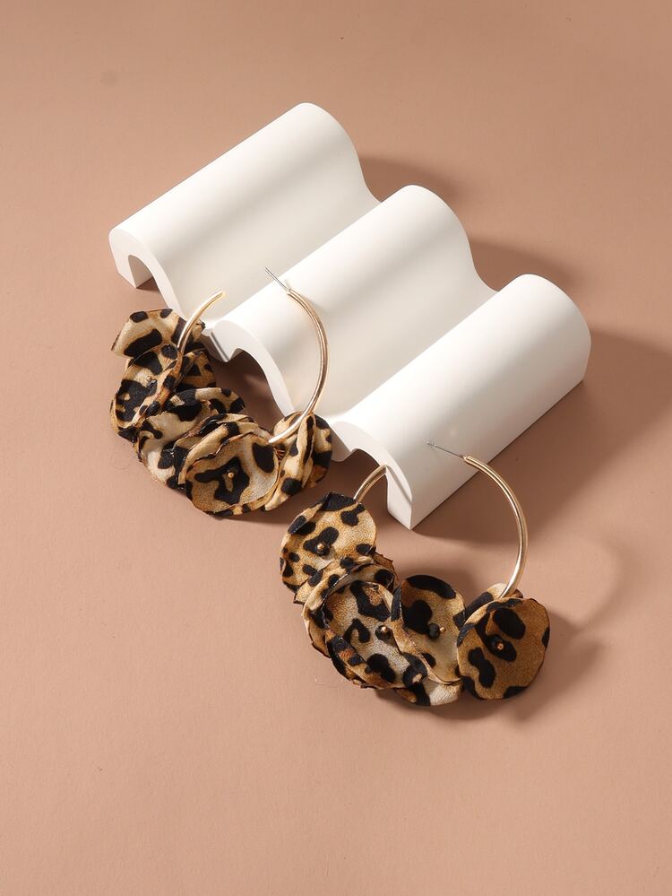 Leopard Print Petal Decor Earrings - Multicolor - View 3