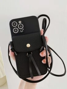 Crossbody Anti-fall Phone Case With Coin Pocket - Black - View 1