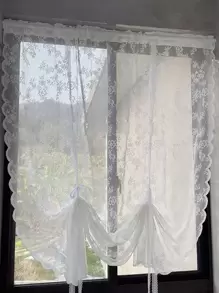 Floral Lace Scallop Trim Single Panel Sheer Curtain