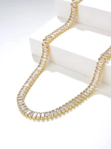 Cubic Zirconia Decor Necklace - Yellow Gold - View 1