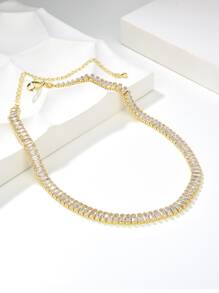 Cubic Zirconia Decor Necklace - Yellow Gold - View 2