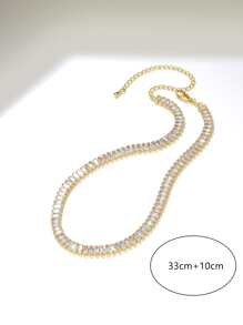 Cubic Zirconia Decor Necklace - Yellow Gold - View 3