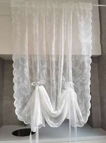 Floral Lace Scallop Trim Single Panel Sheer Curtain