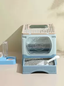 Foldable Cat Litter Box With Shovel - Baby Blue - View 2