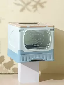 Foldable Cat Litter Box With Shovel - Baby Blue - View 3