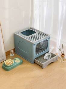 Foldable Cat Litter Box With Shovel - Baby Blue - View 7