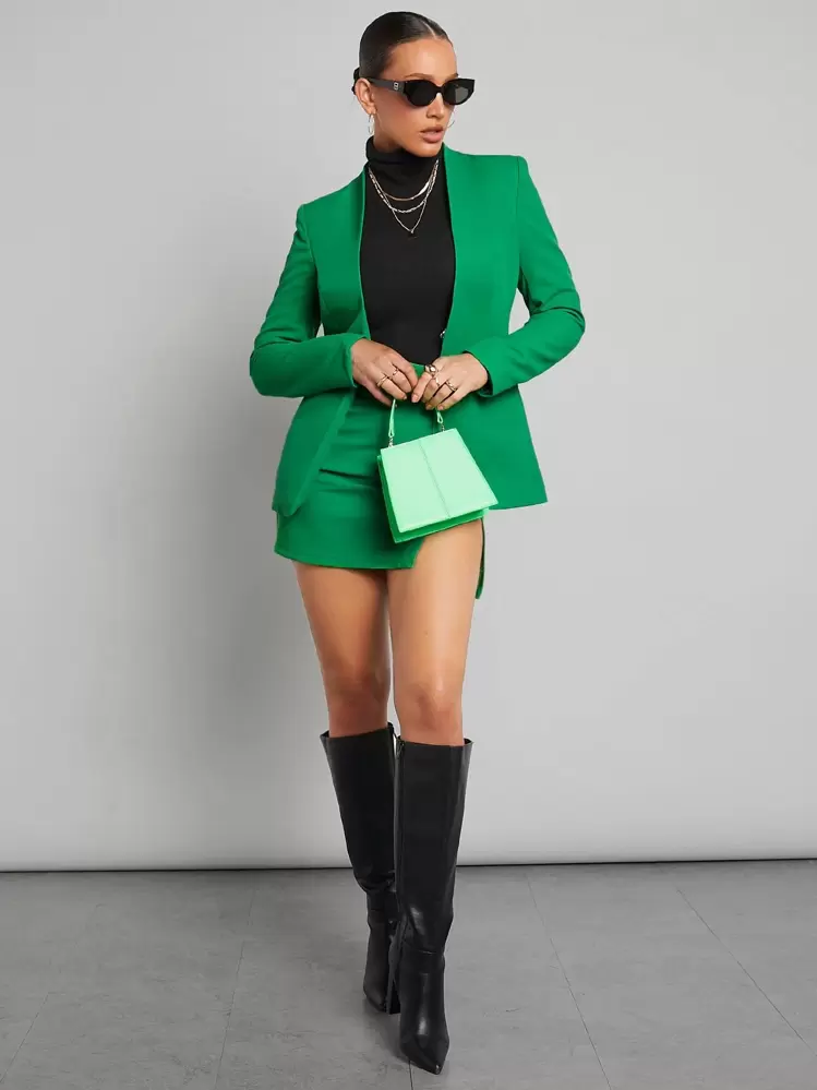 SHEINNeu Áo khoác Blazer một nút trơn cho mùa Thu/Đông - màu xanh lá - Xem 4