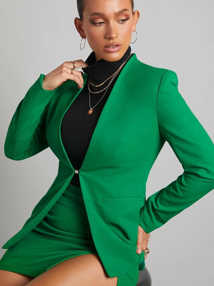 SHEINNeu Áo khoác Blazer một nút trơn cho mùa Thu/Đông - màu xanh lá - Xem 6