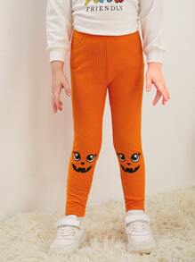 小女童卡通圖案緊身打底褲 - 橘色 - 查看 1
