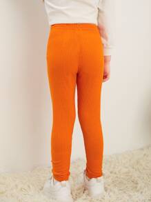 小女童卡通圖案緊身打底褲 - 橘色 - 查看 2