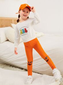 小女童卡通圖案緊身打底褲 - 橘色 - 查看 3