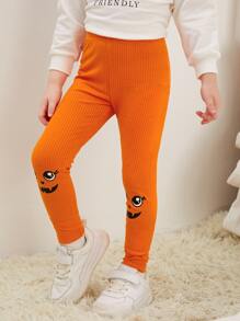 小女童卡通圖案緊身打底褲 - 橘色 - 查看 4