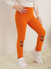 小女童卡通圖案緊身打底褲 - 橘色 - 查看 5