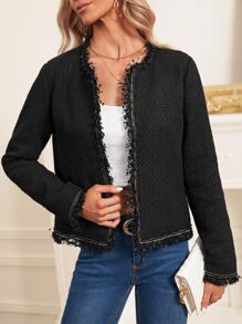 SHEIN Clasi Áo khoác ngoài nữ mép màu trơn Thanh lịch - màu đen - Xem 4