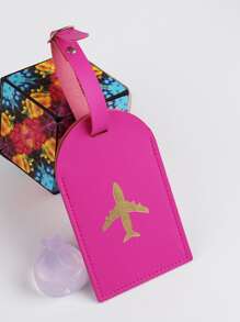 Neon-Pink Metallic Plane Print Luggage Tag For Honeymoon Travel Accessories Card Holder Suitcase Tag Name Tag Card Sleeve Hanging Tag Pendant Travel Essentials Travel Accessories Travel Essentials For Travel Backpack Travel Bag Luggage Suitcase Travel Gear Back To School - Hot Pink - View 1