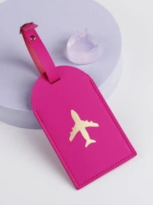 Neon-Pink Metallic Plane Print Luggage Tag For Honeymoon Travel Accessories Card Holder Suitcase Tag Name Tag Card Sleeve Hanging Tag Pendant Travel Essentials Travel Accessories Travel Essentials For Travel Backpack Travel Bag Luggage Suitcase Travel Gear Back To School - Hot Pink - View 2