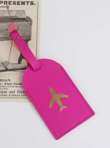 Neon-Pink Metallic Plane Print Luggage Tag For Honeymoon Travel Accessories Card Holder Suitcase Tag Name Tag Card Sleeve Hanging Tag Pendant Travel Essentials Travel Accessories Travel Essentials For Travel Backpack Travel Bag Luggage Suitcase Travel Gear Back To School - Hot Pink - View 6