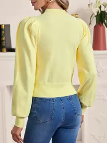 SHEIN Privé Mock Neck Lantern Sleeve Jumper - Yellow - View 2