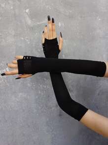 Hollow Out Fingerless Long Gloves - Black - View 1