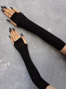 Hollow Out Fingerless Long Gloves - Black - View 2