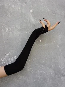 Hollow Out Fingerless Long Gloves - Black - View 3
