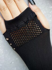 Hollow Out Fingerless Long Gloves - Black - View 5