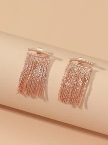 金屬流蘇裝飾耳夾 - 玫瑰金 - 查看 2