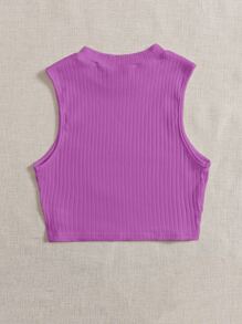 SHEIN EZwear 素色羅紋針織背心上衣 - 紫色 - 查看 2
